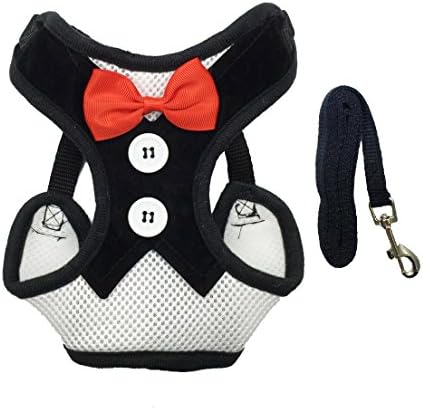 FUNPET Dog Tuxedo Bowtie Gentleman Harness with Leash for Cats and Puppies Small