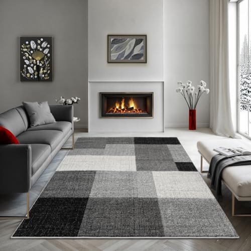 the carpet Pearl – Moderner Kurzflor Teppich, dichter Flor, geometrisches Muster, Konturenschnitt, Wohnzimmer & Schlafzimmer Teppich, Kariert, Grau, 2