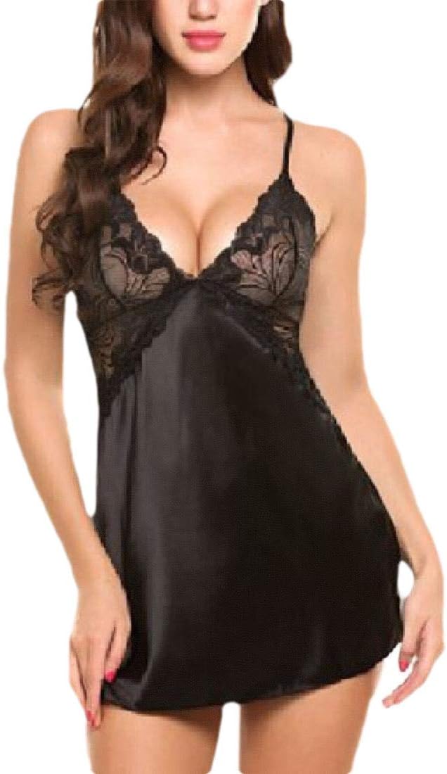 dahuo Women Sexy Full Slips Sleepwear Lingerie Satin Lace Nightgown