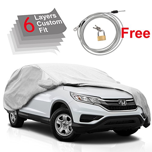 KAKIT 6 Layers CR-V Car Cover for Honda CR-V 2010-2017, All Weather Waterproof, Dustproof, Scratch Proof, Custom Fit CR-V Car Cover, Free Windproof Ribbon & Anti-theft Lock