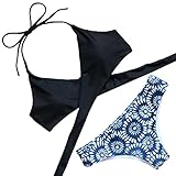 MOOSKINI Womens Bikini Set Two Piece Halter Bathing Suits Swimsuit (S, Blue)