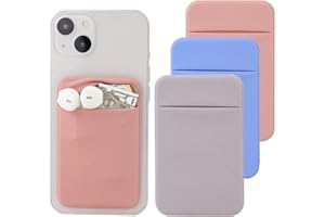 Fulgamo 3Pack Phone Wallet Stick on,Cell Phone Card Holder for Back of Phone Case,Stretchy Credit/ID Card Sleeve Adhesive Pocket Sticker for iPhone Samsung Galaxy Android-Pink&Grey&Blue