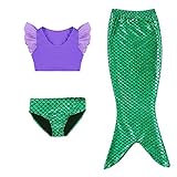 Little Girls Sports Vest with Fin Swimmable Mermaid Tail Swimsuit Costume, Purple, 130(7-8Y)