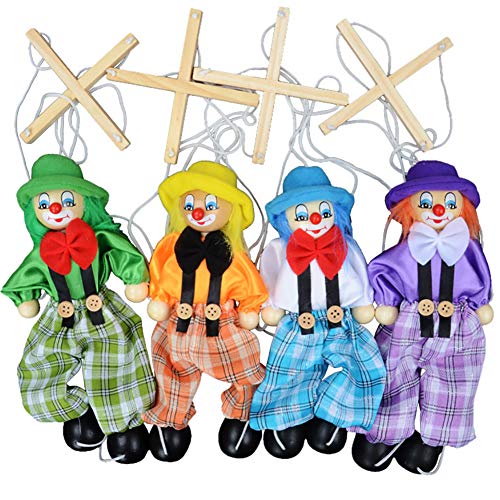 HsgbvictS Toys for All Ages Kids Pull String Clown Puppet Wooden Marionette Handcraft Toy Joint Move Doll Colorful, Pull String Design, Kids Toy - Blue