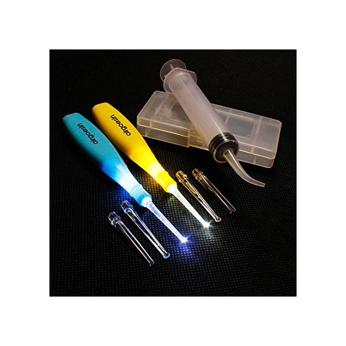 Airgoesin™ 2 Lighted Earwax Removal or Tonsil Stone Remover Tool, 10 Tips, Tonsillolith Pick Case + Irrigator Clean