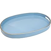 Spsyrine Blue Plastic Serving Tray for Ottoman, Coffee Table, Oval Decorative Tray for Entertaining, Outdoor, Living Room, Home Decor