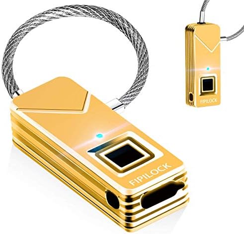 YAHEY Fingerprint Lock, Portable Smart Biometric Security No Password Waterproof and Anti-Theft Padlock for Golf Bag Suitcase, Gym Locker, Cupboard, Drawer Bike and More(Gold)