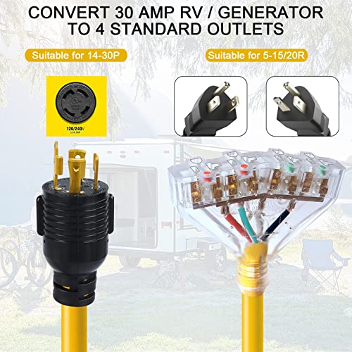 EXCELFU 30 Amp to 110 Adapter Generator Power Cord, 4 Prong 30 Amp to 15 Amp Generator Adapter