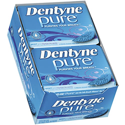 DENTYNE PURE MINT WITH HERBAL ACCENTS SUGAR FREE GUM, 10 PACKS OF 9 PIECES (90 TOTAL PIECES)
