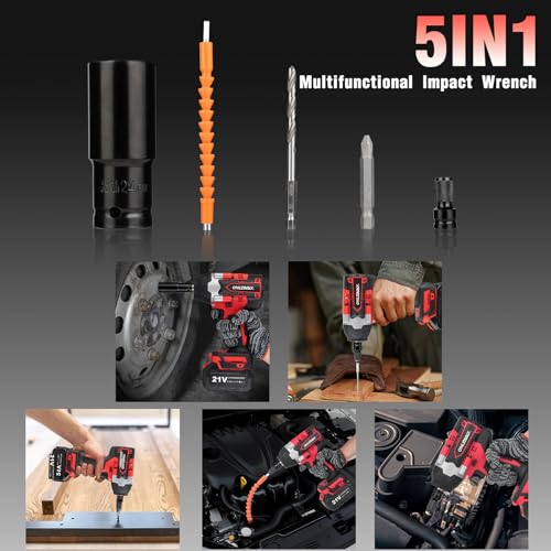 Cordless Impact Wrench1/2, 750Ft-lbs (1000N.m), 21V Power Impact Wrenches, 4-Mode Speed, 2x4.0AH Battery High Torque, 5 Sockets, 8 Drill, 6 Screws, Electric Impact Driver for Car Home Truck