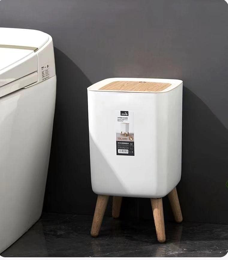 LETISR Trash Can with Lid 10L, Bathroom Trash Can with Lid,Office Garbage Can Waste Basket with Push Button, Nordic Small Trash Bin for Bedroom, Toilet, Kitchen,Pet Proof Trash Can (A)