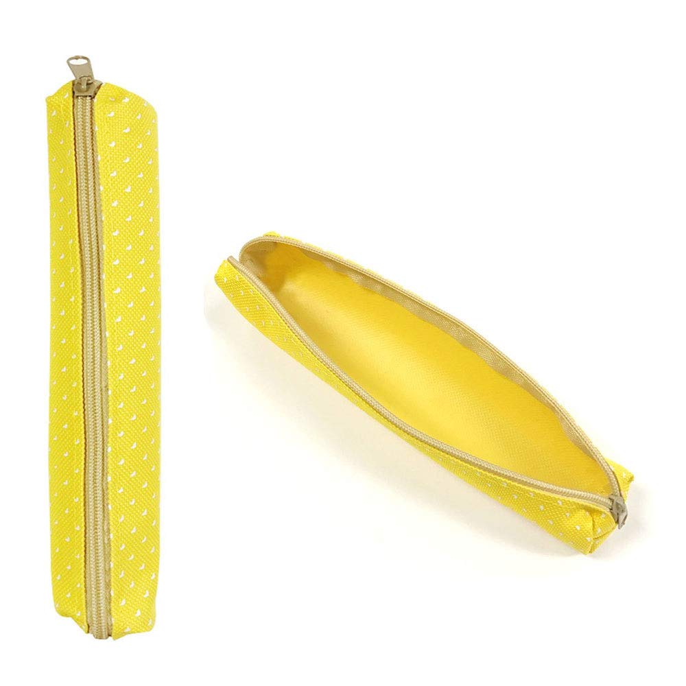 POWERTOOL Candy Color Pencil Bag, 1pcs Oxford Portable Simple Pencil Case White Point Cute Slim Small Pen Case for Kids Adults Travel School Office(Yellow)