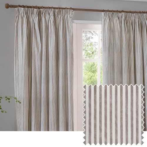 furn. Yard Hebden Verdunkelungs Bleistiftfalte Vorhangpaar – Ultraweiche Baumwollgefuetterte Gestreifte Vorhaenge (MOL - 168x137cm)