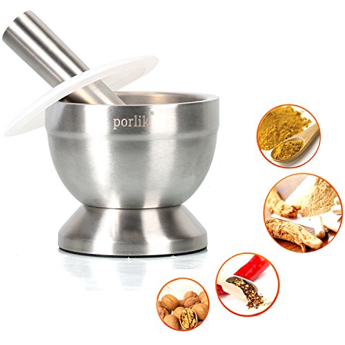Mortar and Pestle Set with Cover for Crushing Grinding Ergonomic Design with Anti Slip Base and Comfy Grip Spice Grinder - Thumbnail 7