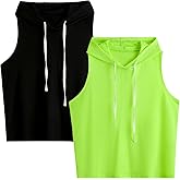 SweatyRocks Women's Summer 2 Pack Relaxed Breathable Sleeveless Hooded Tank Tops for Athletic Exercise