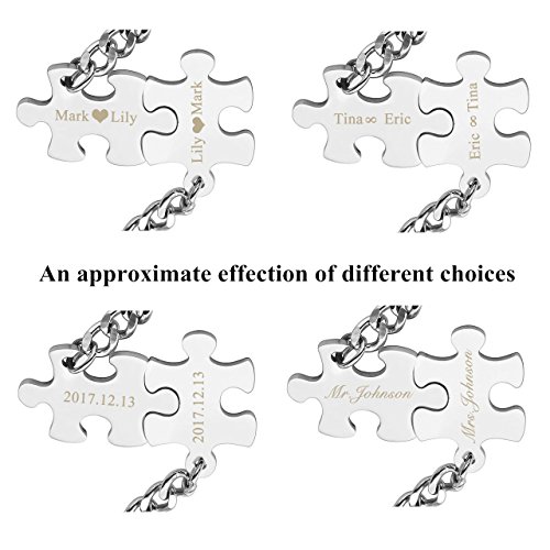 Personalized Master Free Engraving Custom 2pcs Stainless Steel Jigsaw Puzzle Heart Matching Pendant Couples Keychain, Key Ring for His and Hers Lovers Valentine's Day