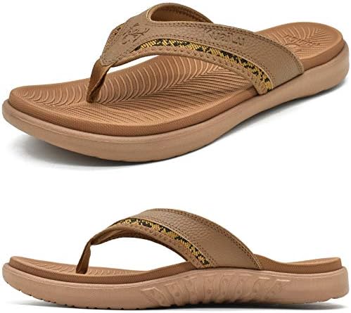 KuaiLu Mens Leather Sport Flip Flops Comfort Orthotic Thong - Main Image