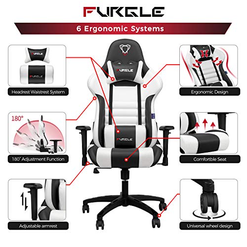 Furgle-Silla-de-Juegos-Estilo-Carreras-Silla-de-Oficina-con-Respaldo-Alto-4D-Ajustable-de-Piel-sintetica-ejecutiva-ergonomica-giratoria-para-Videojuegos-con-Modo-Mecedora-Negro-Blanco