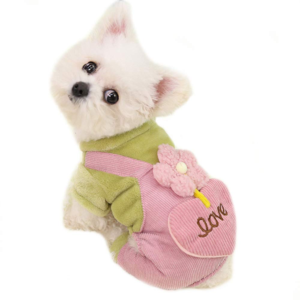 Pet 4 Legs Warm Jumpsuit Cute Puppy Outfit Sweater Winter Dog Coats Cat Anti-Hair Onesies Pajamas with Fleece for Puppy Small Dogs Cats (Green, Medium)
