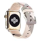 TCSHOW 44mm 42mm Soft PU Leather Pastoral/Rural Style Replacement Strap Wrist Band with Silver Metal Adapter Compatible for Apple Watch Series 4/3/2/1 (P)(Not for iwatch 38mm/40mm)