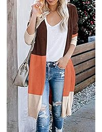 AQOTHES Women’s Long Sleeve Open Front Color Block Loose Knit Cardigan Sweater Coat