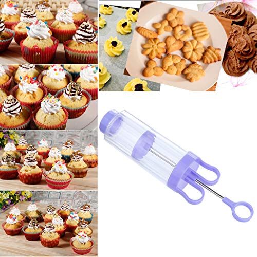 Cookie Press Kit Plastic Biscuit Maker Comfort Grip Dessert Decorator Cake Decorating Supplies(10 Disks 8 Icing Tips and Brush)