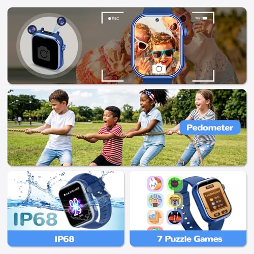 4G Children's Smart Watch with GPS, Video Call, Voice Chat, Dual Camera, SOS, School Mode, Pedometer, Alarm Clock, Camera, IP68, Smartwatch for Boys Girls, Blue