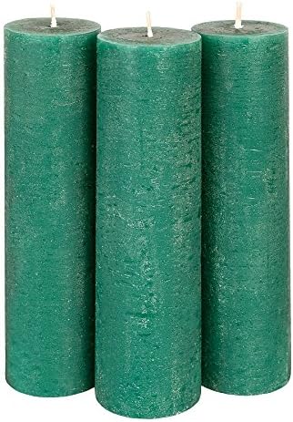 Candle Atelier Christmas Spruce Green 2" x 7.5" Handmade Pillar Candles, Fragrance-free, Set of 3