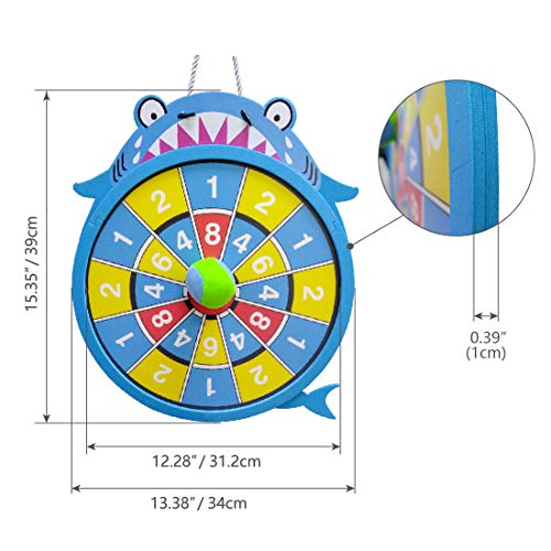 WEY&FLY Sticky Darts Board Set, Novelty Fabric Shark Dart Board Double-Sided Ball Board Game with 4 Soft Balls Safe for Kids Fun for Adults