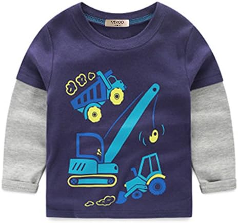 VIYOO Toddler Little Boys Cotton Long Sleeve T-Shirts 100% Cotton Tops Cute Shirt For Age 2-10 Years Old