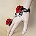 LEFINIS Handmade Gothic Retro Lace Slave Bracelet Ring Set Red Rose Flowers Wristband