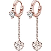 SLUYNZ Sterling Silver CZ Love Heart Hoop Earrings for Women Teens Heart Hoop Earrings Dangle Chain Love Dangle Earrings for Valentines Day