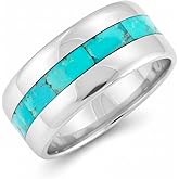 Turquoise Band Ring for Women or Men Sterling Silver 925 Genuine Gemstones