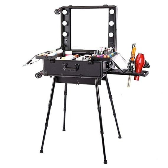 LUVODI Kosmetikkoffer Trolley Visagistenkoffer Makeup Alutrolley Beauty Case Schminkkoffer Schminktisch+Kosmetikspiegel+Beleu