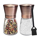 Copper Salt and Pepper Grinder Set of 2 Stainless Steel Salt and Pepper Shakers with Adjustable Ceramic Coarseness Salt Grinders and Pepper Mill Shaker Spice Grinder Mill Set with Free Cleaning Brush