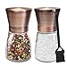 Copper Salt and Pepper Grinder Set of 2 Stainless Steel Salt and Pepper Shakers with Adjustable Ceramic Coarseness Salt Grinders and Pepper Mill Shaker Spice Grinder Mill Set with Free Cleaning Brush