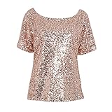 Soly Tech Women Shiny Sequin 3/4 Sleeve Bling Loose Blouse T-Shirt Tops Tee