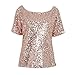 Soly Tech Women Shiny Sequin 3/4 Sleeve Bling Loose Blouse T-Shirt Tops Tee