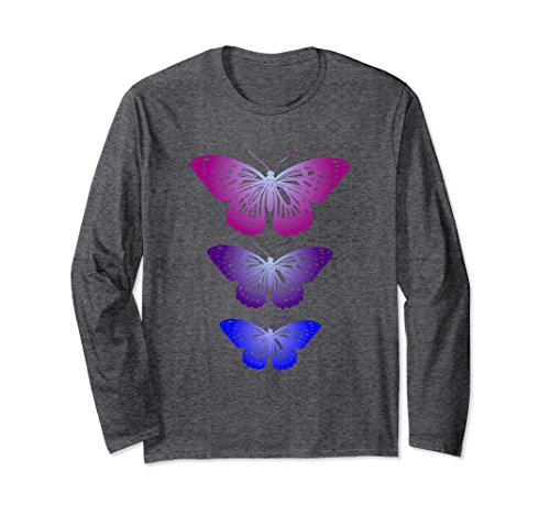 Unisex Three Butterflies Long Sleeve T-Shirt For Nature Lovers 2XL Dark Heather