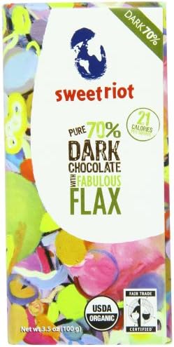 Sweetriot Organic Chocolate Bar, 70% Dark with Fabulous Flax, 3.5 Ounce (Pack of 12)