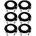 GLS Audio 12ft Mic Cable Patch Cords - XLR Male to XLR Female Black Cables - 12' Balanced Mike Snake Cord - 6 Pack