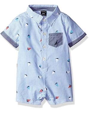 Nautica Baby Boys' Short Sleeve Button Down Romper