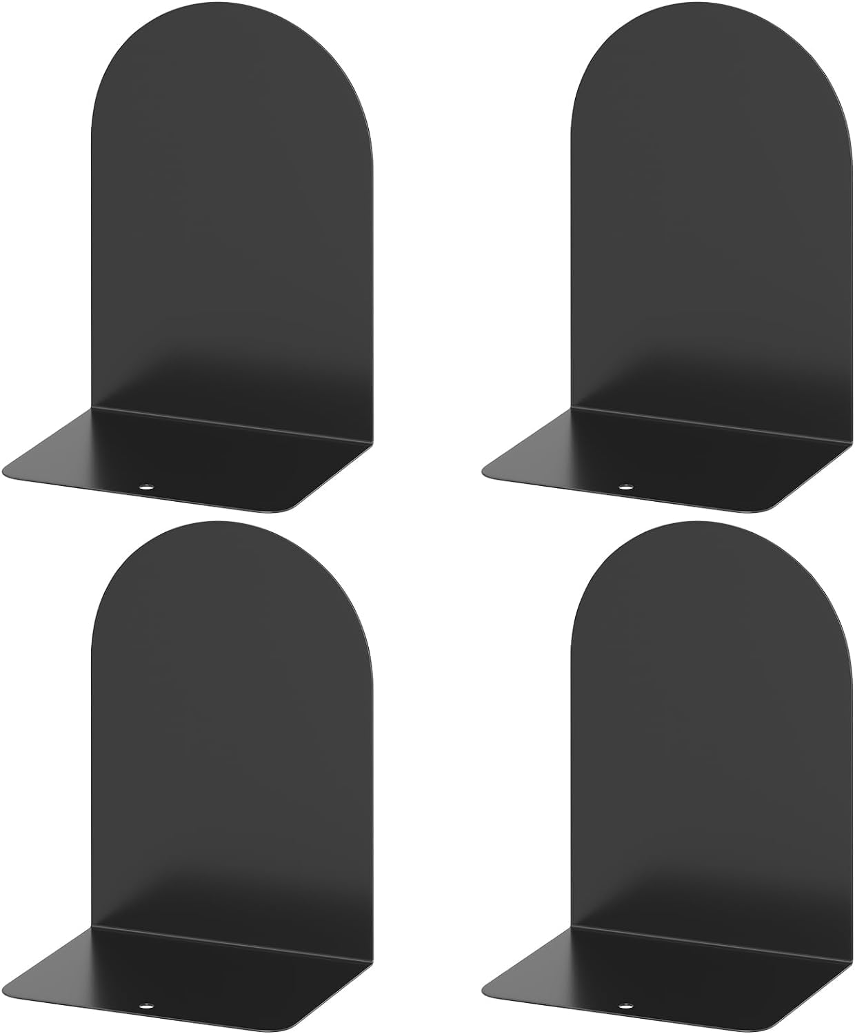 Deefongo 4 Pieces Heavy Duty Black Decorative Metal Bookends, Metal Book Ends Support for Shelves Divider Stopper Holder with Non-Slip Rubber Pad for Decor, Home, Office, Library, School, Gift