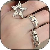 GIGB PBDK 3Pcs Gothic Star Stackable Ring Set,Vintage Grunge Adjustable Open Rings Pack for Women,Trendy Punk Rock 14K Gold Metal Knuckle Statement Rings