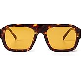 JUDOO Retro 70s Square Aviator Sunglasses for Women Men Tortoise Green Chunky Bridge Sunglasses Thick Frame Vintage Aviators