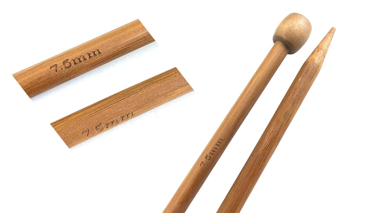 AARNAV 2x35cm 7.5mm Bamboo Knitting Needles - Single Pointed Long Wooden for Beginners Professional, Warm for Arthritic Hands, Bamboo Knitting Pins (2x7.5mm)