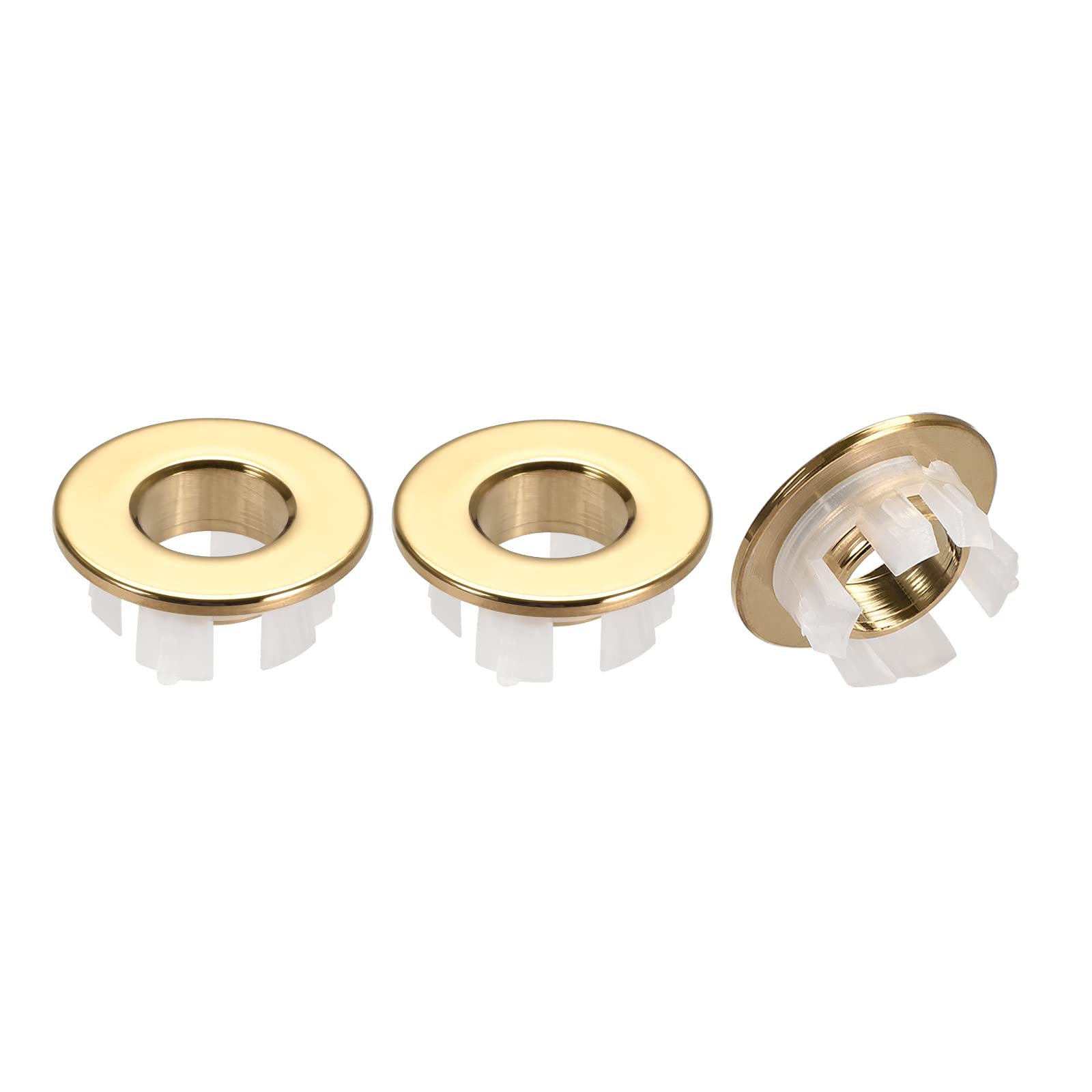 DTGN 30x13.5mm(DxT) Sink Overflow Cover - 3Pack - Good for Bathroom Kitchen Sink - Copper Basin Trim Insert in Hole Round Caps - Gold Tone