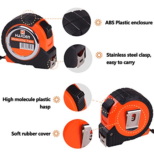 Tape Measure,Lightdot Hardware,Retractable Metric Measuring Tape 16ft(5m) x25mm with Wrist Strap, Black And Orange (Attached With A Pair Of Gloves) - Thumbnail 2