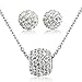 Jstyle Stainless Steel Cubic Zirconia Necklace for Women Ball Stud Earrings Jewelry Set Elegant Silver-Tone