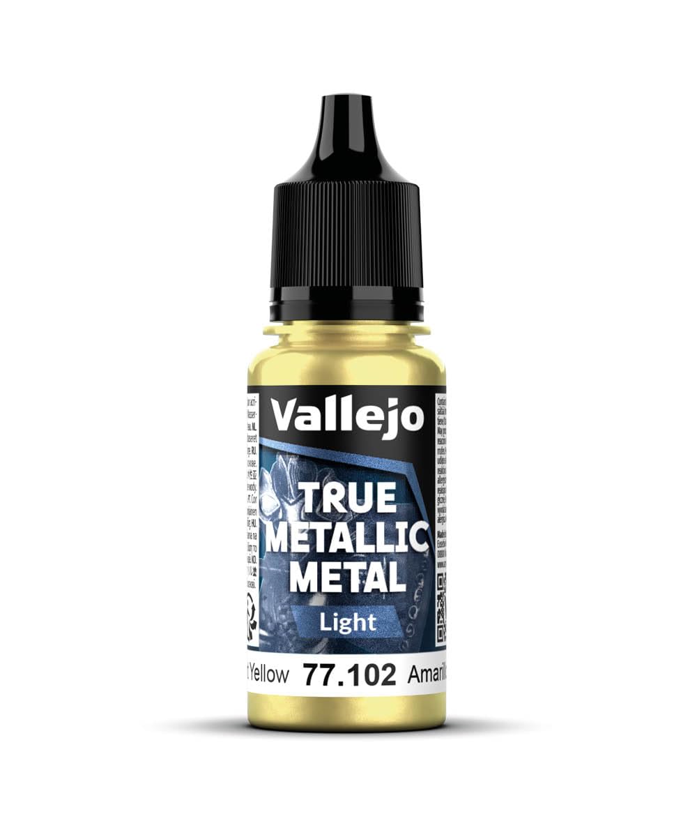 Vallejo True Metallic Paint Radiant Yellow 18 ml, Luminous Finish for Blending and Mixing, Brush Application, Ideal for Modeling and Crafts